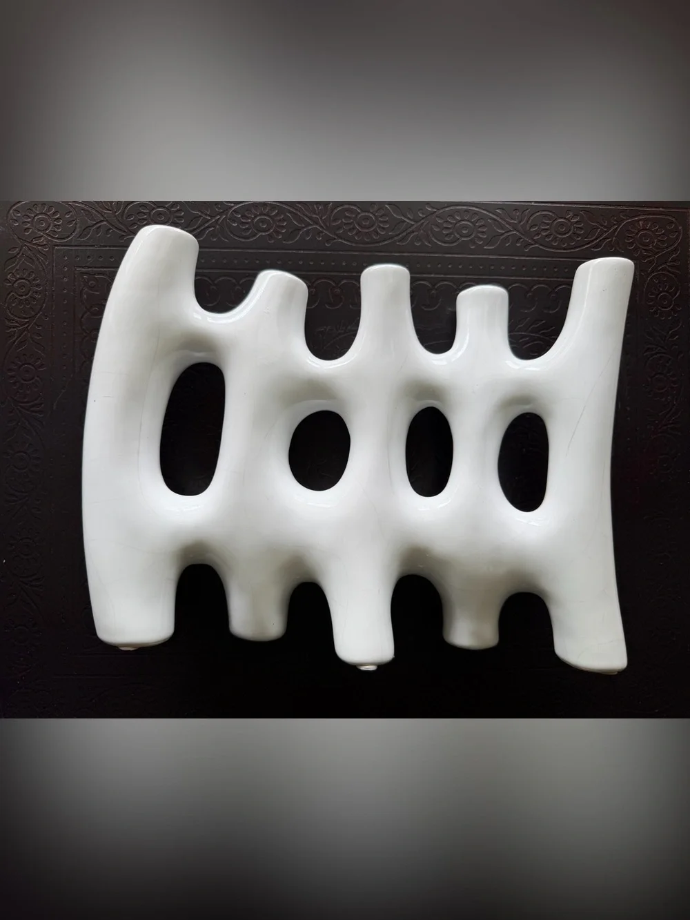 VTG Postmodern White Ceramic Biomorphic Ikebana Vase Sculptural Openwork Pottery